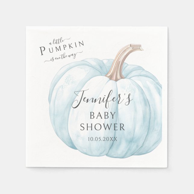 Blue Cute Little Pumpkin Autumn Baby Boy Shower Napkin (Front)