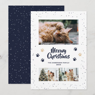 Blue Cute Meowy Christmas Snow Photo Holiday Card