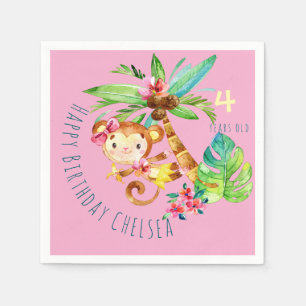 Blue Cute Monkey Personalised Happy Birthday Napkin