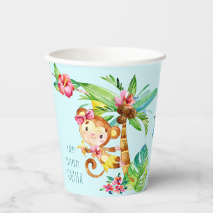 Blue Cute Monkey Personalised Happy Birthday Paper Cups