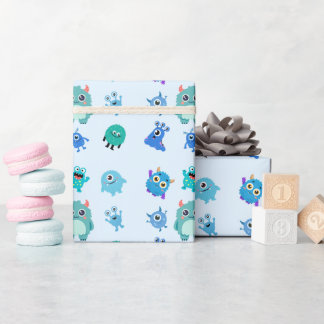 Blue Cute Monster Kids Gift Wrap for Boys