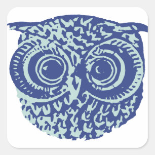 Blue cute owl picture square sticker