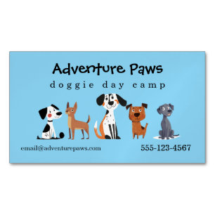 Blue Cute Pet Dogs Animal Services Magnetic Magnetic Business Card