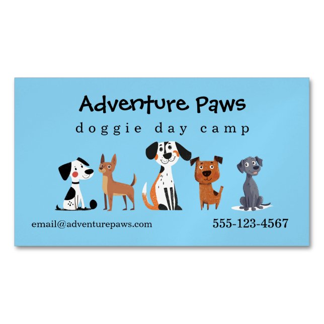 Blue Cute Pet Dogs | Animal Services Magnetic Magnetic Business Card (Front)