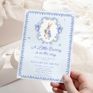 Blue Cute Peter Rabbit Baby Shower Invitation