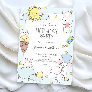 Blue cute playful birthday invitation