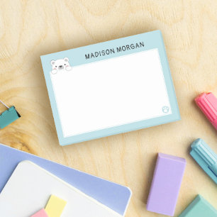 Blue Cute Polar Bear & Paws Add Your Name Post-it Notes
