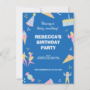 Blue cute & quirky ice cream pizza birthday party invitation