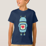Blue Cute Robot With Heart Dark Kids Long Sleeve T-Shirt<br><div class="desc">Customisable cute robot kids' long-sleeved T-shirt with a cartoon illustration of a blue clumsy cartoon robot holding a plate with a red heart. This robot shirt is suitable for girls who love robots and geek girls,  too.</div>
