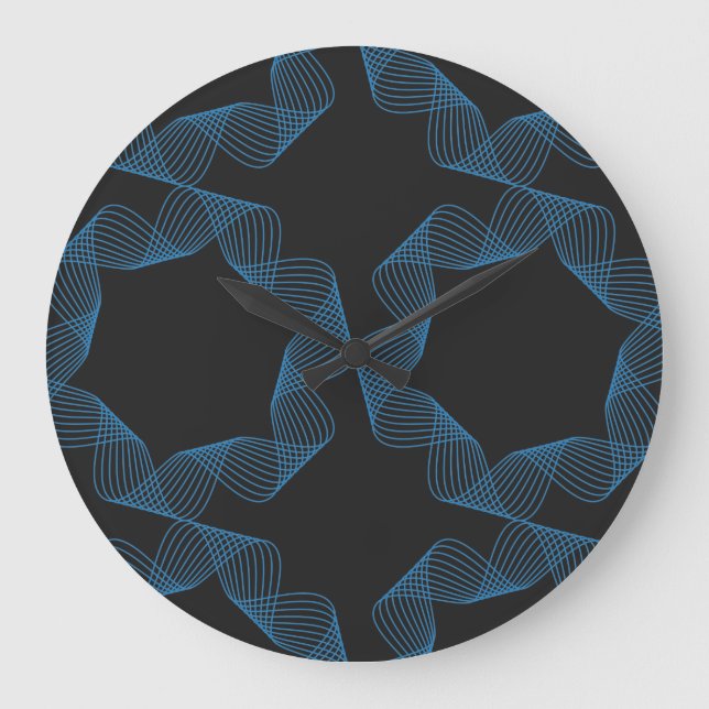 Blue, cute, simple, elegant geometric pattern art large clock (Front)
