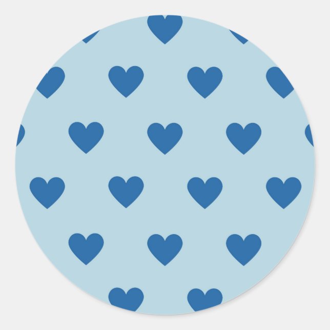 Blue Cute Simple Heart Pattern Classic Round Sticker (Front)