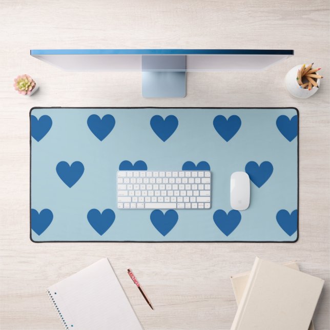 Blue Cute Simple Heart Pattern Desk Mat (Office 1)