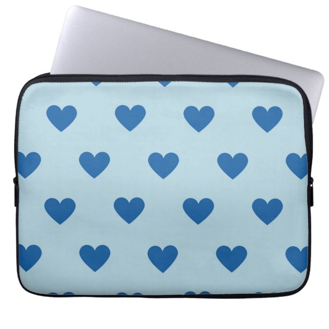 Blue Cute Simple Heart Pattern Laptop Sleeve (Front)
