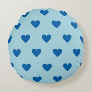 Blue Cute Simple Heart Pattern Round Cushion