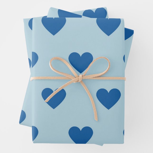 Blue Cute Simple Heart Pattern Wrapping Paper Sheet (In situ)