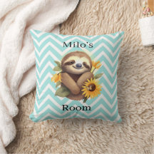 Blue Cute Sloth With Sunflowers Personalised 