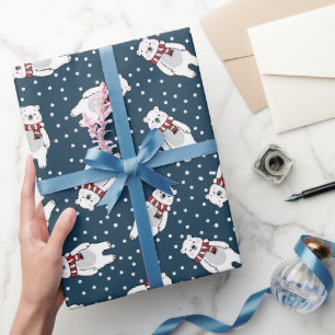 Blue cute snow polar bear pattern wrapping paper