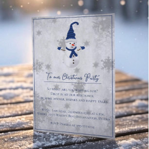 Blue Cute Snowman Christmas Party Invitation