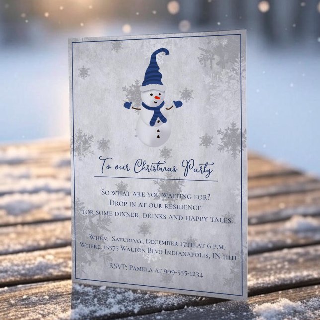 Blue Cute Snowman Christmas Party Invitation (Blue Cute Snowman Christmas Party Invitation)