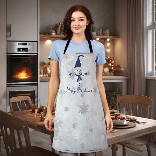 Blue Cute Snowman Holiday Apron (Blue Cute Snowman Holiday Apron)