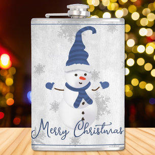 Blue Cute Snowman Holiday Flask