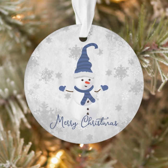 Blue Cute Snowman Holiday Ornament (Tree)