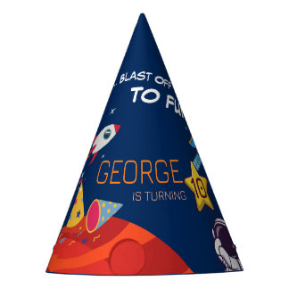 Blue Cute Space Rocket Astronaut Kids Birthday Party Hat