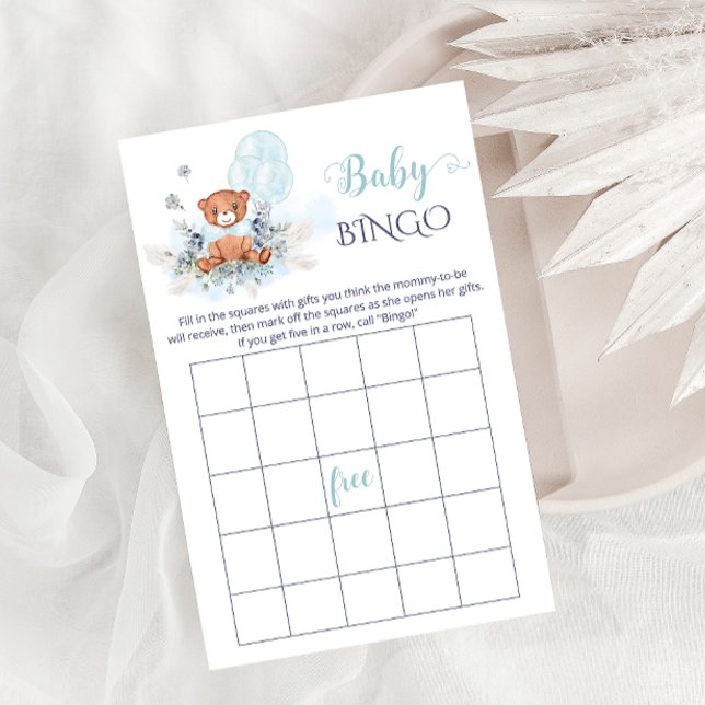 Blue Cute Teddy Bear Boy Baby Shower Game BINGO Flyer (Creator Uploaded)