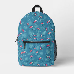Blue Cute Umbrella Rainy Weather Kids Printed Backpack