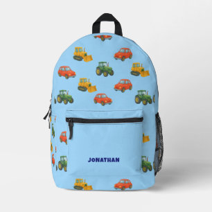 Blue Cute Watercolor Little Boy Vehicles Pattern Printed Backpack