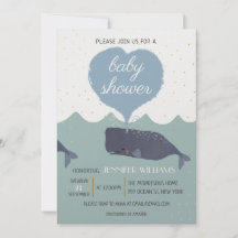 Blue Cute Whale Baby Shower Invitation