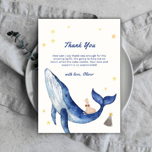 Blue Cute Whimsical Duck Stars Whale Baby Shower Thank You Card