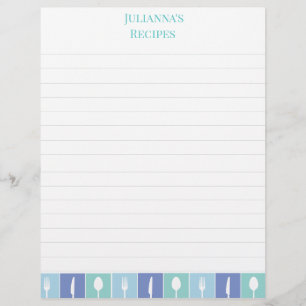 Blue Cutlery Recipe Lined Personalised Letterhead