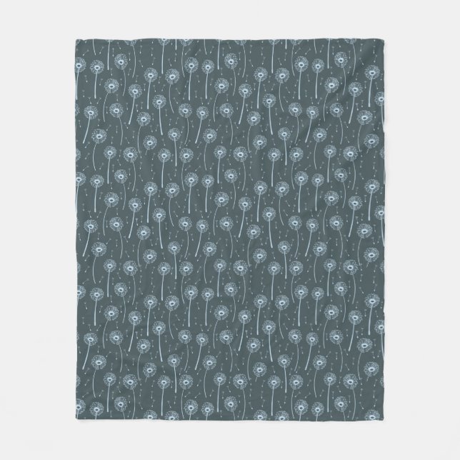 Blue cyan bohemian dandelions pattern fleece blanket (Front)
