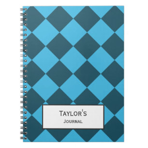 Blue Cyan Diamond Geometric Pattern Custom Notebook