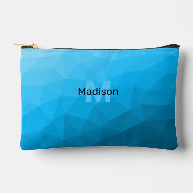 Blue cyan gradient geometric mesh pattern Monogram Accessory Pouch (Front)