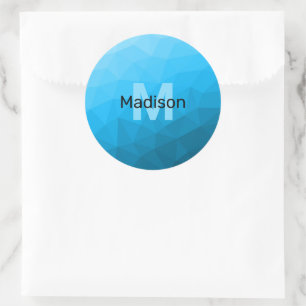 Blue cyan gradient geometric mesh pattern Monogram Classic Round Sticker