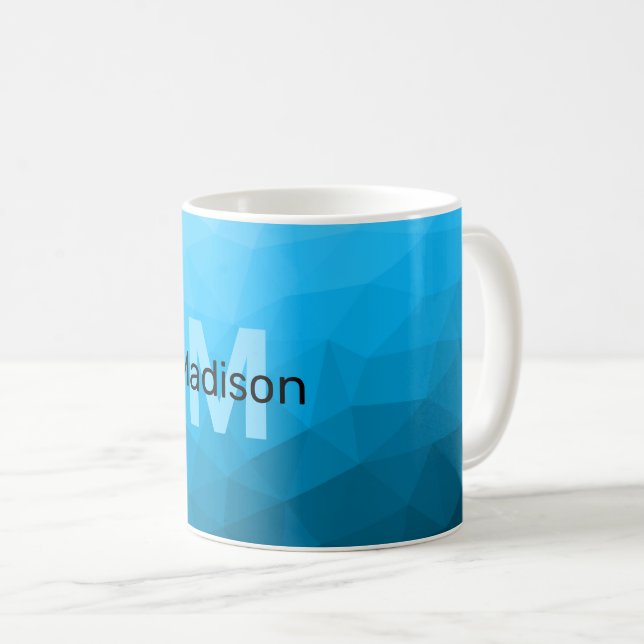Blue cyan gradient geometric mesh pattern Monogram Coffee Mug (Front Right)