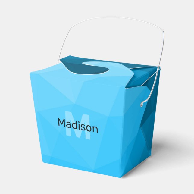 Blue cyan gradient geometric mesh pattern Monogram Favour Box (Front Side)