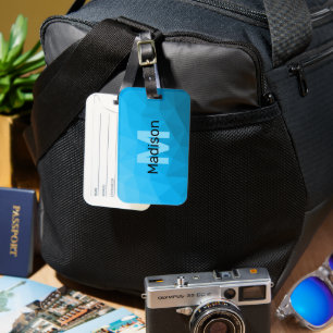 Blue cyan gradient geometric mesh pattern Monogram Luggage Tag