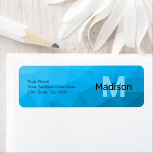 Blue cyan gradient geometric mesh pattern Monogram Return Address Label