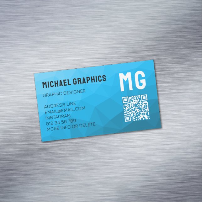 Blue cyan gradient geometric mesh pattern QR code  Magnetic Business Card (In Situ)