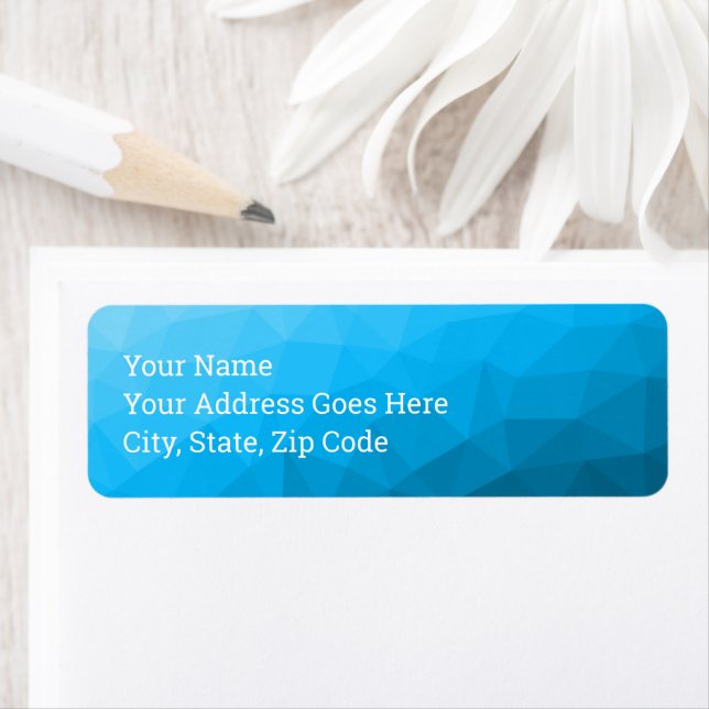 Blue cyan gradient geometric mesh pattern return address label (Insitu)
