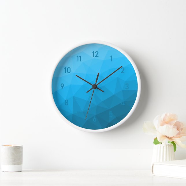 Blue cyan gradient geometric mesh pattern Triangle Clock (Home)