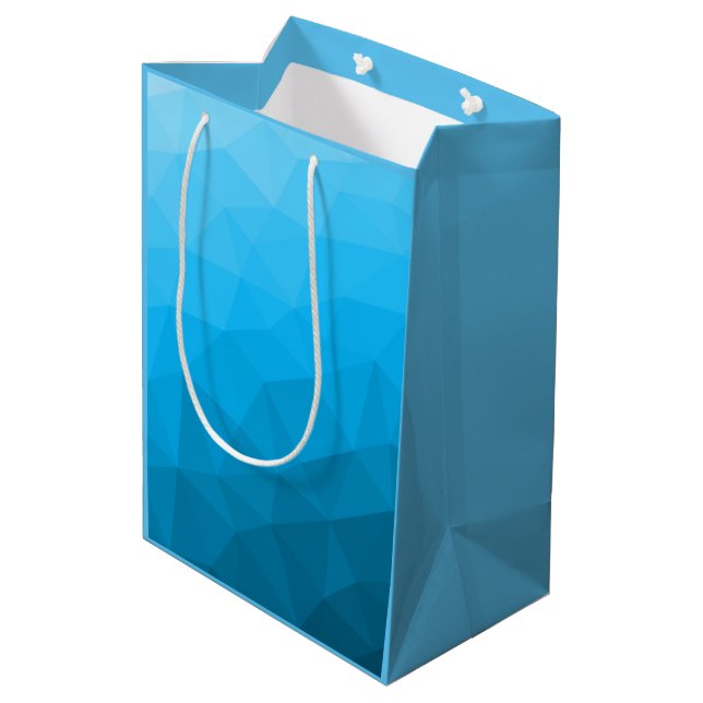 Blue cyan gradient geometric mesh pattern Triangle Medium Gift Bag (Back Angled)