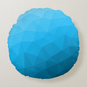Blue cyan gradient geometric mesh pattern Triangle Round Cushion