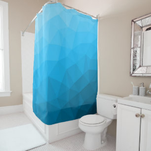 Blue cyan gradient geometric mesh pattern Triangle Shower Curtain