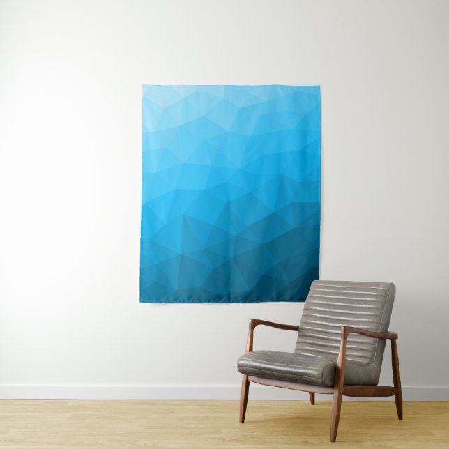 Blue cyan gradient geometric mesh pattern Triangle Tapestry (In Situ)
