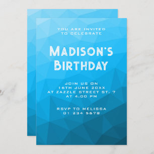 Blue cyan gradient geometric mesh Triangle party Invitation