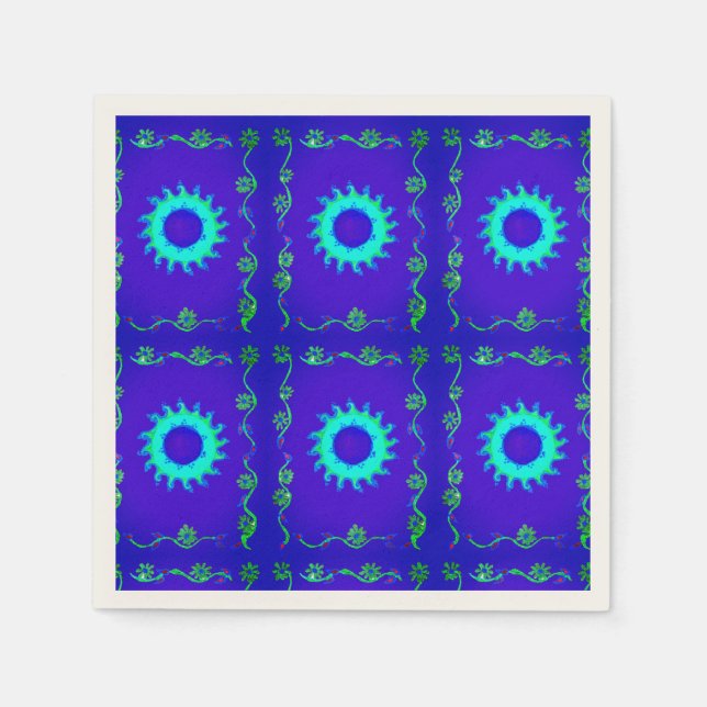 Blue Cyan Iridescent Floral Art Napkins (Front)
